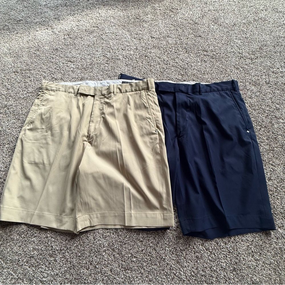 RLX Ralph Lauren Classic Fit Flat Front Golf Shorts Size 36 khaki & navy lot